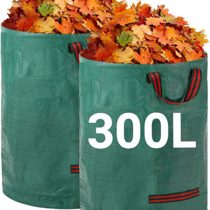 Heavy-duty garden waste bags - 300L - 67*67*84cm - 2 pieces - Reusable garden waste bags with handles - Industrial fabric - For leaf waste - Waterproof garden waste bags - Waterproof PP woven bags - Garden leaf bags - L.