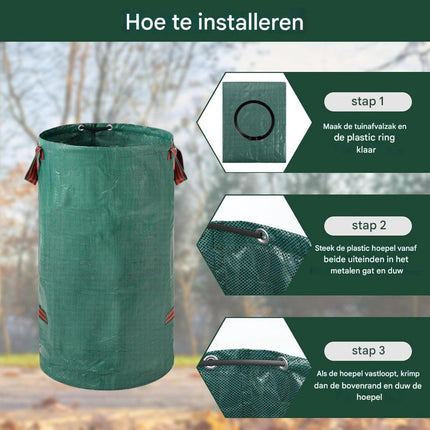 Heavy-duty garden waste bags - 300L - 67*67*84cm - 2 pieces - Reusable garden waste bags with handles - Industrial fabric - For leaf waste - Waterproof garden waste bags - Waterproof PP woven bags - Garden leaf bags - L.