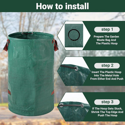 Heavy-duty garden waste bags - 300L - 67*67*84cm - 2 pieces - Reusable garden waste bags with handles - Industrial fabric - For leaf waste - Waterproof garden waste bags - Waterproof PP woven bags - Garden leaf bags - L.
