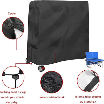 210D Waterproof Table Tennis Table Cover - Table Tennis Table Cover - Waterproof, windproof and UV-resistant - Dustproof - Table Tennis Table Protector - Protective Cover - Foldable Table Tennis Table Cover for Indoor and Outdoor Use - Black - 165×70×185c.