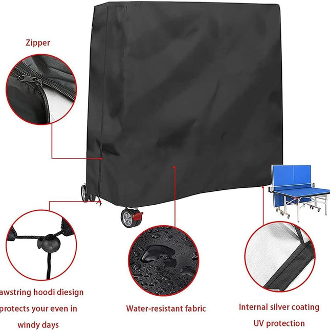 210D Waterproof Table Tennis Table Cover - Table Tennis Table Cover - Waterproof, windproof and UV-resistant - Dustproof - Table Tennis Table Protector - Protective Cover - Foldable Table Tennis Table Cover for Indoor and Outdoor Use - Black - 165×70×185c.