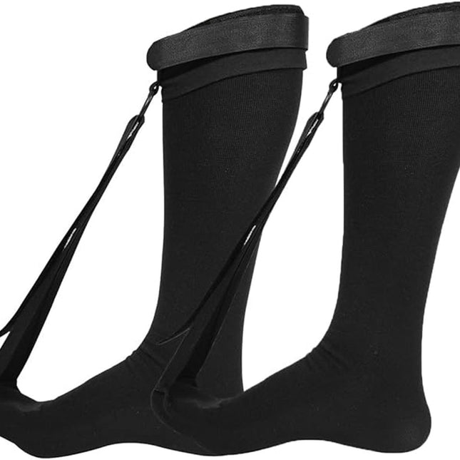 2 Pieces - Plantar fasciitis night stockings - Plantar fasciitis compression stockings - Adjustable - Foot drop support recovery stockings - Foot drop corrector - Super stretch - Black - L.