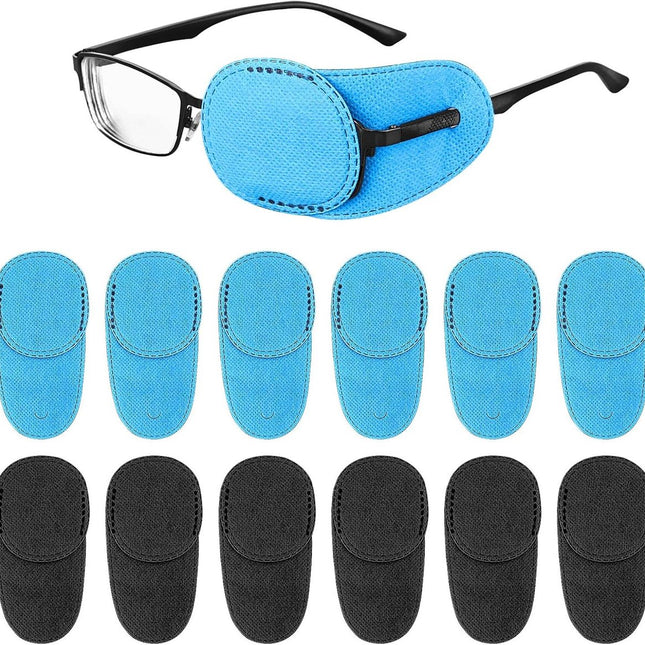 Pack of 12 Eye Patches for Glasses - Reusable Glasses Cases - Non-woven Fabric Eye Patches for Adults and Children - Suitable for lazy eye and strabismus - Left and Right Eye Patch..