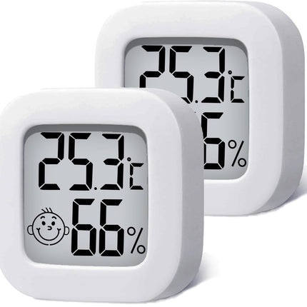 2 pieces - Mini digital indoor thermometer - Weather station - Thermometer - Highly accurate temperature monitor - Indoor thermometer - Hygrometer - Thermo-hygrometer - Comfort level indicator - White.