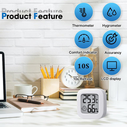 2 pieces - Mini digital indoor thermometer - Weather station - Thermometer - Highly accurate temperature monitor - Indoor thermometer - Hygrometer - Thermo-hygrometer - Comfort level indicator - White.