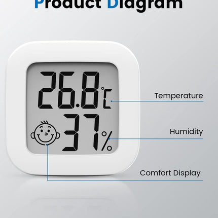 2 pieces - Mini digital indoor thermometer - Weather station - Thermometer - Highly accurate temperature monitor - Indoor thermometer - Hygrometer - Thermo-hygrometer - Comfort level indicator - White.
