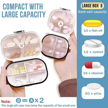 2-Piece 7-Day Pill Box - travel medicine boxes - 7-day medicine box - Medicine box with sturdy closure - Pill box - waterproof - for pills, storage, sorting and more - Pill boxes with 7 compartments - Portable - Large+Small.