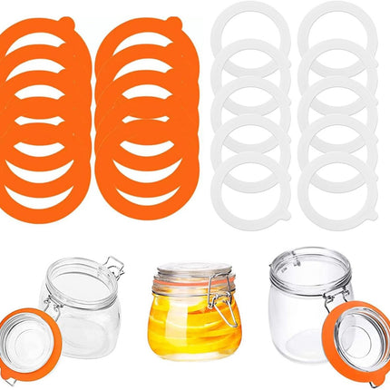20 pieces - Sealing gasket - 95*70 mm - Silicone gaskets for jars - Replacement silicone rubber gaskets - replacement silicone rings - for sealing jars - for glass jar lids, food preservation - orange and white.