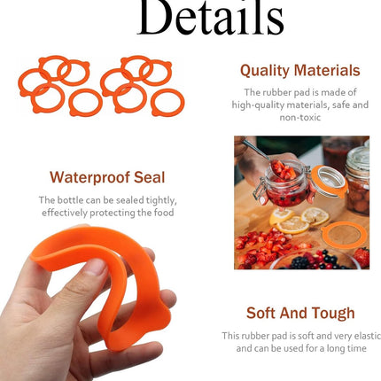 20 pieces - Sealing gasket - 95*70 mm - Silicone gaskets for jars - Replacement silicone rubber gaskets - replacement silicone rings - for sealing jars - for glass jar lids, food preservation - orange and white.