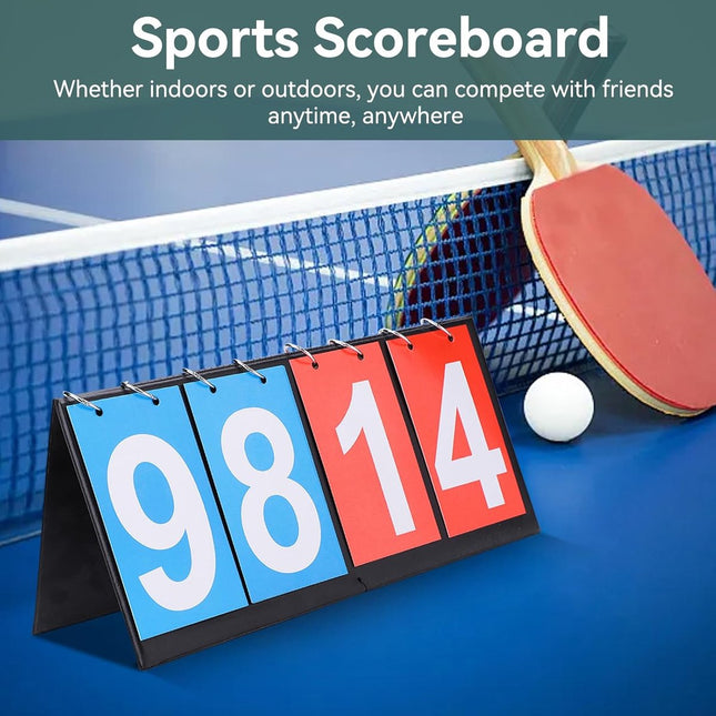 Scoreboard - 4-Digital Scoreboard - 00-99 - Portable Table Score Keeper - Score Flipper - Waterproof - Portable - Scoreboard Flipper - Table Tennis Scoreboards - for sports, football, basketball, baseball - 36*16*13 cm - red and blue.