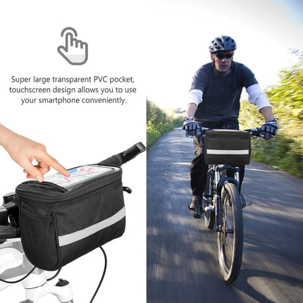 Bicycle Handlebar Bag - Waterproof Handlebar Bag - Detachable Bicycle Handlebar Bag - Bicycle Travel Accessories - Phone Bike Bag - Luggage Organizer - with transparent holder for mobile phones - Bicycle Bags for Electric Bikes - Black.