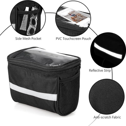 Bicycle Handlebar Bag - Waterproof Handlebar Bag - Detachable Bicycle Handlebar Bag - Bicycle Travel Accessories - Phone Bike Bag - Luggage Organizer - with transparent holder for mobile phones - Bicycle Bags for Electric Bikes - Black.