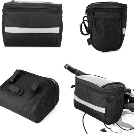 Bicycle Handlebar Bag - Waterproof Handlebar Bag - Detachable Bicycle Handlebar Bag - Bicycle Travel Accessories - Phone Bike Bag - Luggage Organizer - with transparent holder for mobile phones - Bicycle Bags for Electric Bikes - Black.