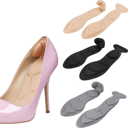 Shoe Insoles - Soft and Flexible Cushions - Heel Cushion - Anti-Friction - For high heels, loose shoes, metatarsal/arch pain, foot pain, heel pain, and bony protrusions - Heel Insoles - Women - One Size - Beige / Black / Grey.
