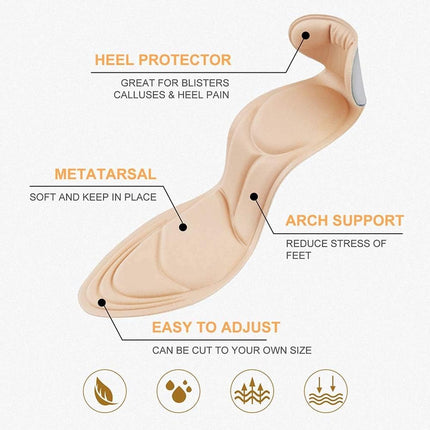 Shoe Insoles - Soft and Flexible Cushions - Heel Cushion - Anti-Friction - For high heels, loose shoes, metatarsal/arch pain, foot pain, heel pain, and bony protrusions - Heel Insoles - Women - One Size - Beige / Black / Grey.