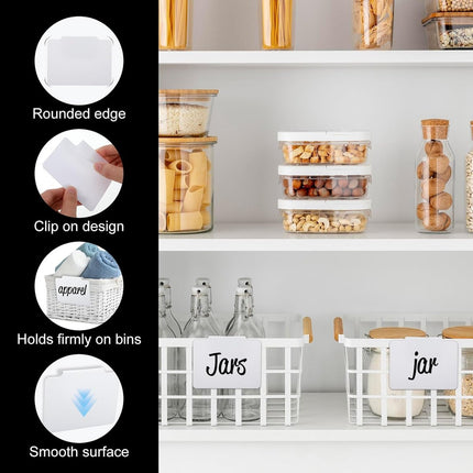 12 pieces - Labels - basket labels with clip - removable storage rack labels - chalkboard label - label holders - clip-on labels - shelf labels - PVC label - reusable - for bins, baskets, boxes - 9*7 cm - white.