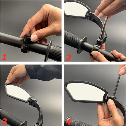1 Pair Bicycle Mirror Ebike Rearview Mirror - Handlebar Bicycle Mirror - Bicycle Mirror - Safe Rearview Mirror for Bicycle - scratch-resistant glass lens - adjustable and rotatable safe rearview mirror - 360º Rotatable - Black.