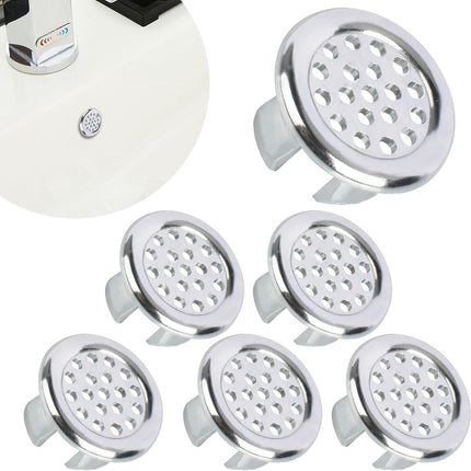 Washbasin Overflow Ring - 6 Pieces - Overflow Rings - Bathroom Overflow Ring - Sink Overflow - Drain Plug - Overflow Cover for Washbasin - Sink Overflow Ring - Round Hole Cover - Overflow Cover - For Sink, Washbasin and Kitchen.