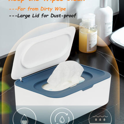 Wet wipes dispenser - Wipe box - Wet toilet paper holder - Wet wipes storage box - Wipes dispenser - Wipe holder for baby & adult - Refillable wipe container - Keeps wipes fresh - Blue.