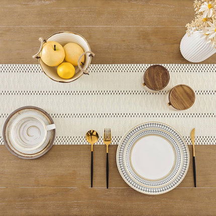 Table runner - tablecloth - Bohemian style table runner - pink table runner - with knotted tassel - farmhouse woven home decor - white - 30*240 cm.