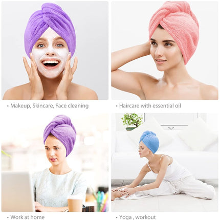 Piece Hair Towel - Microfiber Hair Towel - Hair Towel - Head Towel - Quick-Drying Towel - for Women, Men, Children, Quick-Drying Wrap for Curly - Long Hair - Anti-Frizz - Hair Towel - Purple, Pink, Blue.