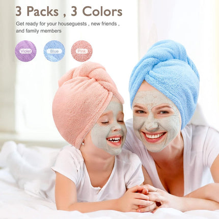 Piece Hair Towel - Microfiber Hair Towel - Hair Towel - Head Towel - Quick-Drying Towel - for Women, Men, Children, Quick-Drying Wrap for Curly - Long Hair - Anti-Frizz - Hair Towel - Purple, Pink, Blue.