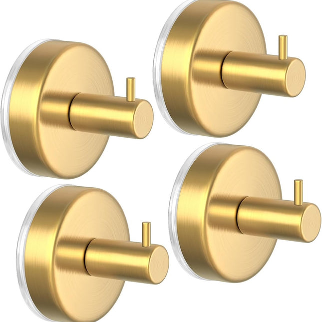 4 pieces - 6*6*5.5 cm - Suction cup hooks - Hooks with vacuum suction cup - towel hooks without drilling - waterproof - suction cup hook for shower, bathroom, kitchen, glass door - gold.