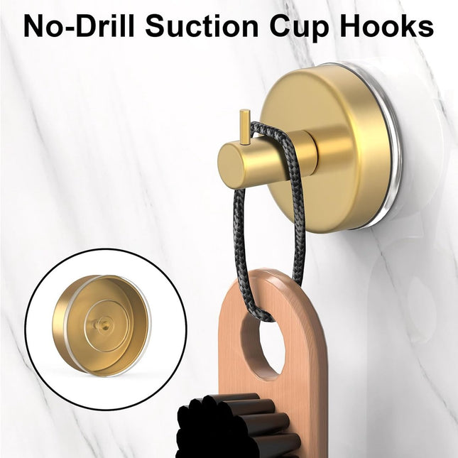 4 pieces - 6*6*5.5 cm - Suction cup hooks - Hooks with vacuum suction cup - towel hooks without drilling - waterproof - suction cup hook for shower, bathroom, kitchen, glass door - gold.