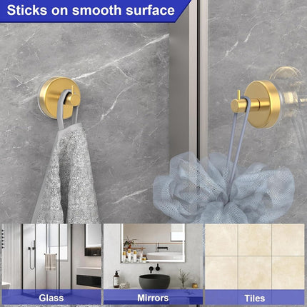 4 pieces - 6*6*5.5 cm - Suction cup hooks - Hooks with vacuum suction cup - towel hooks without drilling - waterproof - suction cup hook for shower, bathroom, kitchen, glass door - gold.