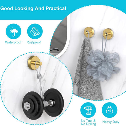 4 pieces - 6*6*5.5 cm - Suction cup hooks - Hooks with vacuum suction cup - towel hooks without drilling - waterproof - suction cup hook for shower, bathroom, kitchen, glass door - gold.