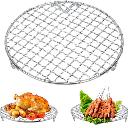 Grill - Grill grate - Grill accessories - Stainless steel grill - Round grill - Cooking and cooling rack - With support legs - For outdoor grilling - Silver - 18 cm/7.1".