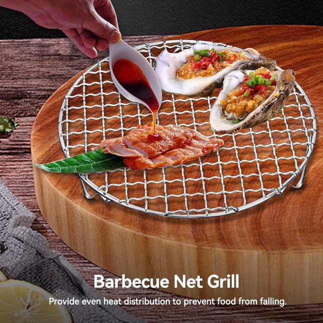 Grill - Grill grate - Grill accessories - Stainless steel grill - Round grill - Cooking and cooling rack - With support legs - For outdoor grilling - Silver - 18 cm/7.1".