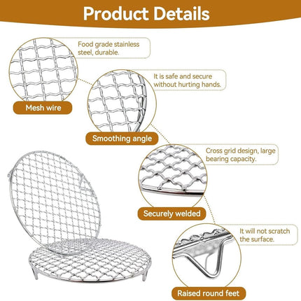 Grill - Grill grate - Grill accessories - Stainless steel grill - Round grill - Cooking and cooling rack - With support legs - For outdoor grilling - Silver - 18 cm/7.1".