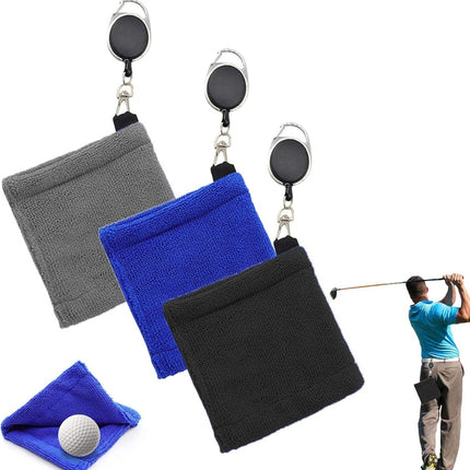 3 pieces - Golf Ball Towel - Golf Bag Amphibious Towels - with retractable buckle - Soft and delicate golf towel - Durable golf club cleaner - for fitness, outdoor sports - 12*12 cm - black, blue and grey.
