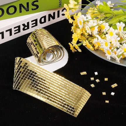3 pieces - 4*100 cm - Self-adhesive mosaic stickers - Mini square acrylic mosaic tiles - 5*5 mm - self-adhesive acrylic mosaic tiles - mirror mosaic tiles - decorative wall stickers - for kitchen, restaurant, disco party, DIY decoration - gold.