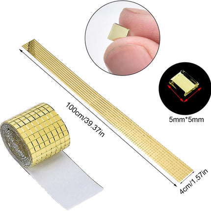 3 pieces - 4*100 cm - Self-adhesive mosaic stickers - Mini square acrylic mosaic tiles - 5*5 mm - self-adhesive acrylic mosaic tiles - mirror mosaic tiles - decorative wall stickers - for kitchen, restaurant, disco party, DIY decoration - gold.
