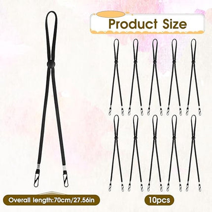 10 pieces - Hat cord - Windproof hat cord - Hat strap clips for travel hats - Removable chin strap - Anti-wind hood strap clip - Anti-loss hat strap clip - For golfing, boating, fishing, hats, outdoors - Black - 35 cm.