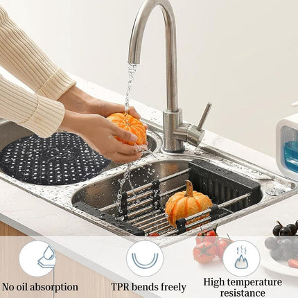 1 Piece Silicone Sink Mat - Washbasin Mat - Sink Mat - Sink Mats - Rubber Countertop Mat for Sink - Cuttable - Foldable - Non-slip - Round sink mat - Protective mat - For countertop - Round Black - ø 31 Cm.