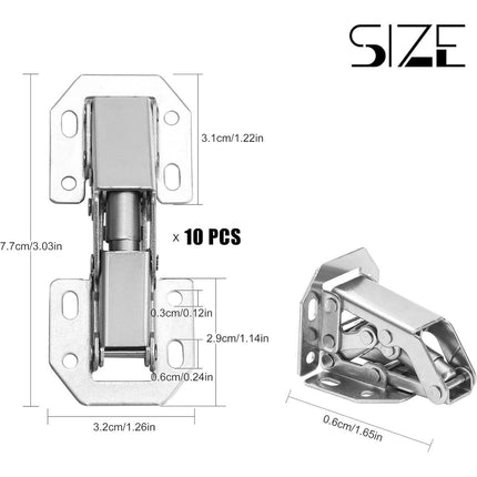10 pieces - hinges - 3 inch - invisible stainless steel hinges - 90 degrees - cabinet hinges - kitchen door hinges - with screws - for furniture doors, drawers, windows and wardrobes - no drilling required - 77*32 mm - silver.