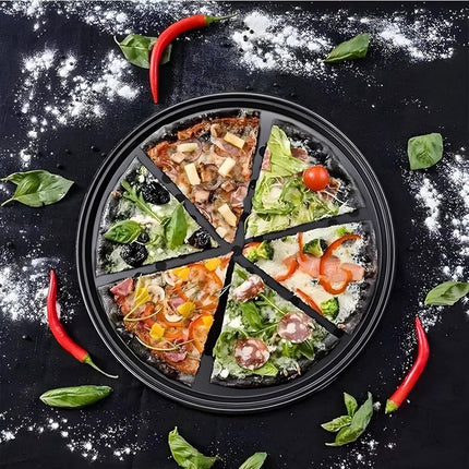 3 pieces - Pizza pans - round pizza plate - pizza baking sheet - baking sheet - round baking sheets with non-stick coating - perforated pizza baking set - pizza pans with holes - for home, kitchen and oven - 24cm, 28 cm, 32 cm - black.
