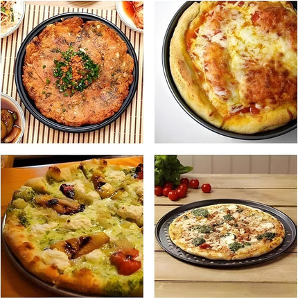 3 pieces - Pizza pans - round pizza plate - pizza baking sheet - baking sheet - round baking sheets with non-stick coating - perforated pizza baking set - pizza pans with holes - for home, kitchen and oven - 24cm, 28 cm, 32 cm - black.