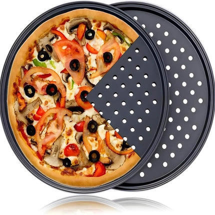 3 pieces - Pizza pans - round pizza plate - pizza baking sheet - baking sheet - round baking sheets with non-stick coating - perforated pizza baking set - pizza pans with holes - for home, kitchen and oven - 24cm, 28 cm, 32 cm - black.