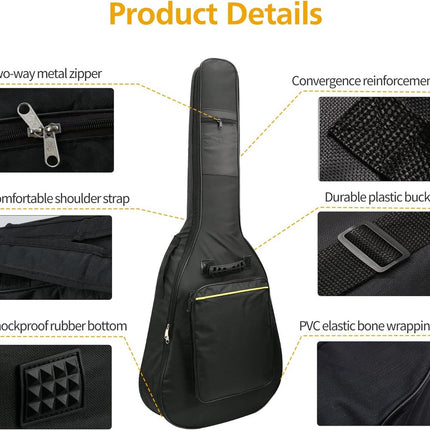 Classic guitar case - Acoustic guitar case - Backpack with exterior pocket and handles - Guitar backpack - Guitar case - Padded - Waterproof - For electric guitars - Black.