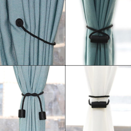 2 Pieces Magnetic Curtain Ties - Curtain Tieback Hook - Curtain Fasteners - Curtain Tieback - Magnetic Curtain Cord - Curtain Ties - Curtain Holders - Thickened Steel Cable - Black.