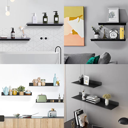 30*12*4 cm - Wall-mounted rack - Bathroom Shelves - Metal shelves - waterproof - small floating metal shelves - wall shelf - for bathroom, living room, bedroom, kitchen - with screws - black.