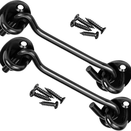 2 pieces - Wind hook - 6 inch - Wind hooks - Door hinges - Door bolt - Hinge - barn door hook - hook and eye bolt - cabin hooks and eye bolt - swivel window hook - door hooks - lock - for sliding door, bedroom, bathroom - 150*39 mm - black.