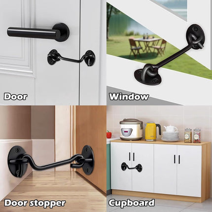 2 pieces - Wind hook - 6 inch - Wind hooks - Door hinges - Door bolt - Hinge - barn door hook - hook and eye bolt - cabin hooks and eye bolt - swivel window hook - door hooks - lock - for sliding door, bedroom, bathroom - 150*39 mm - black.