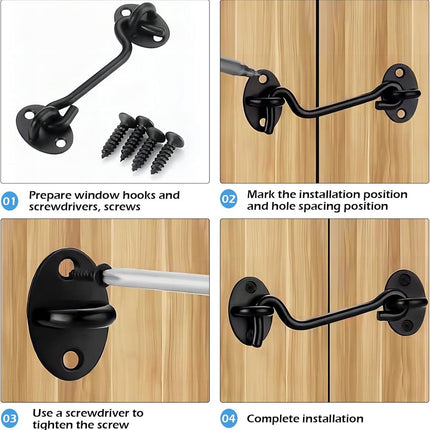 2 pieces - Wind hook - 6 inch - Wind hooks - Door hinges - Door bolt - Hinge - barn door hook - hook and eye bolt - cabin hooks and eye bolt - swivel window hook - door hooks - lock - for sliding door, bedroom, bathroom - 150*39 mm - black.