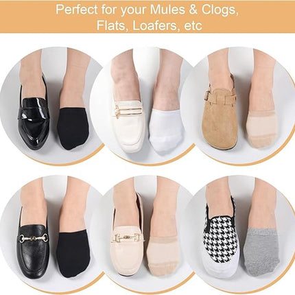 pairs - Half socks - Women's no-show anti-slip half socks - Cotton invisible lining toe protectors - toe protector socks - invisible socks - seamless five-toe socks - sock - for clogs - black, white, khaki, grey.