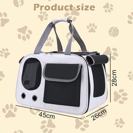 Cat and Dog Transport Bag - Travel Basket - Foldable Cat Transport Box - Cat Bag - Pet Carrier Bag with breathable holes and pockets - for medium-sized cats, small dogs - Dog Bag - 45 x 28 x 26 cm - Black.